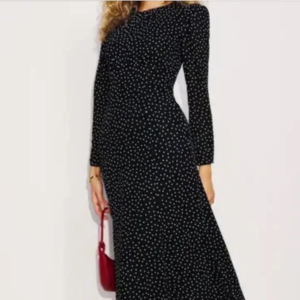 Reformation Black White Polka Dot Zip Mid Length Dress Size 6 - Picture 4 of 15